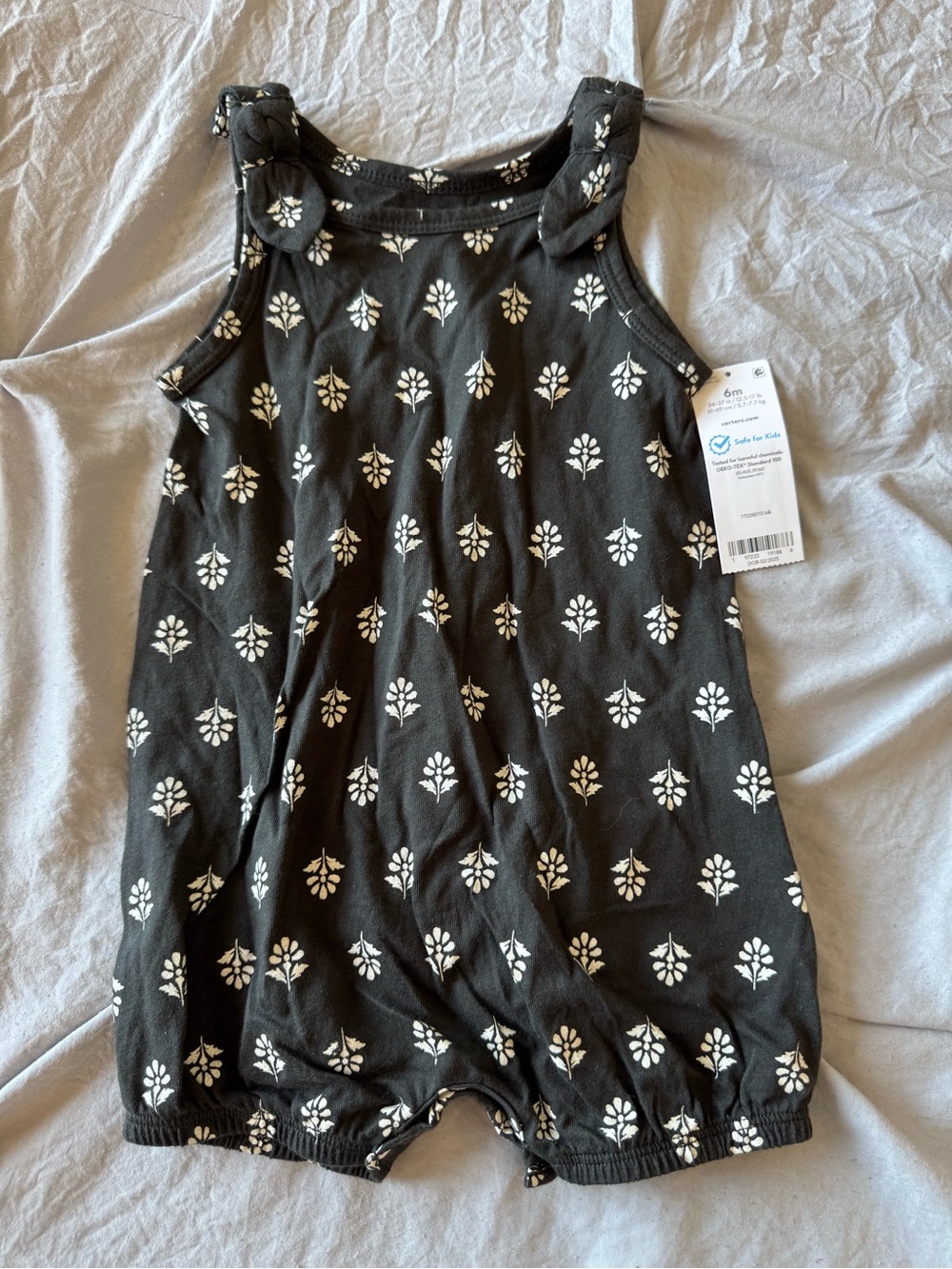 Carters Black Floral-Print Sleeveless Baby Romper